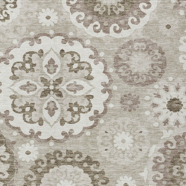 Homeroots 3' Beige Taupe And Brown Floral Medallion Rug - Washable Indoor Outdoor Area For Versatile Spaces 5' X 8' Polyester 585743
