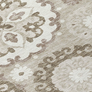 Homeroots 3' Beige Taupe And Brown Floral Medallion Rug - Washable Indoor Outdoor Area For Versatile Spaces 8' Round Polyester 585744