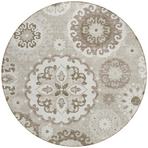 Homeroots 3' Beige Taupe And Brown Floral Medallion Rug - Washable Indoor Outdoor Area For Versatile Spaces 8' Round Polyester 585744