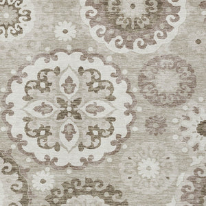 Homeroots 3' Beige Taupe And Brown Floral Medallion Rug - Washable Indoor Outdoor Area For Versatile Spaces 9' X 12' Polyester 585746