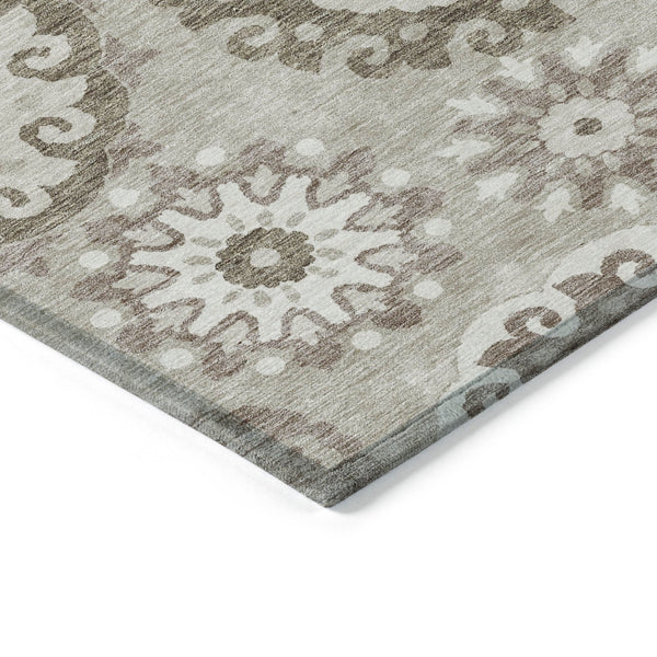 Homeroots 3' Beige Taupe And Brown Floral Medallion Rug - Washable Indoor Outdoor Area For Versatile Spaces 10' X 14' Polyester 585747