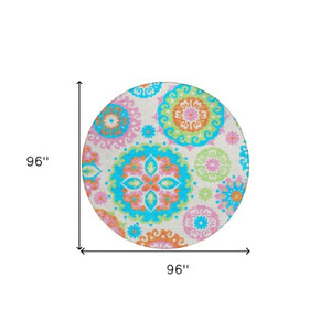 Homeroots 3' Beige Taupe And Brown Floral Medallion Rug - Washable Indoor Outdoor Area For Versatile Spaces 8' Round Polyester 585750