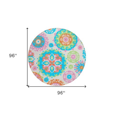 Homeroots 3' Beige Taupe And Brown Floral Medallion Rug - Washable Indoor Outdoor Area For Versatile Spaces 8' Round Polyester 585750