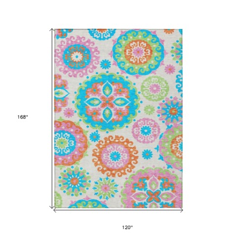 Homeroots 3' Beige Taupe And Brown Floral Medallion Rug - Washable Indoor Outdoor Area For Versatile Spaces 10' X 14' Polyester 585753