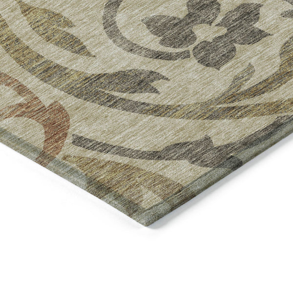 Homeroots 3' Beige Taupe And Copper Floral Area Rug - Durable, Washable Design For Indoor And Outdoor Spaces 3' X 5' Polyester 585754