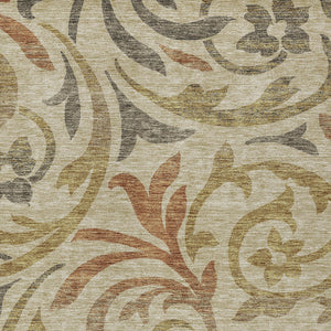 Homeroots 3' Beige Taupe And Copper Floral Area Rug - Durable, Washable Design For Indoor And Outdoor Spaces 3' X 5' Polyester 585754