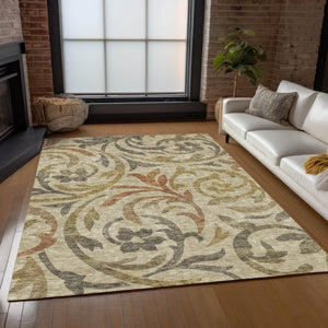 Homeroots 3' Beige Taupe And Copper Floral Area Rug - Durable, Washable Design For Indoor And Outdoor Spaces 3' X 5' Polyester 585754
