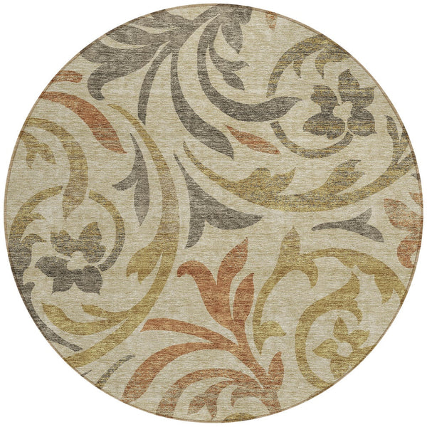 Homeroots 3' Beige Taupe And Copper Floral Area Rug - Durable, Washable Design For Indoor And Outdoor Spaces 8' Round Polyester 585756