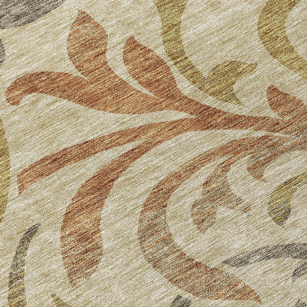 Homeroots 3' Beige Taupe And Copper Floral Area Rug - Durable, Washable Design For Indoor And Outdoor Spaces 8' Round Polyester 585756