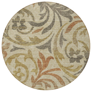 Homeroots 3' Beige Taupe And Copper Floral Area Rug - Durable, Washable Design For Indoor And Outdoor Spaces 8' Round Polyester 585756