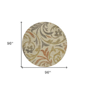 Homeroots 3' Beige Taupe And Copper Floral Area Rug - Durable, Washable Design For Indoor And Outdoor Spaces 8' Round Polyester 585756