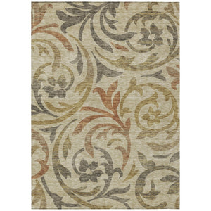 HomeRoots 5' Elegant Beige, Taupe & Copper Floral Area Rug - Versatile Indoor/Outdoor, Machine Washable Charm 8' X 10' 585757