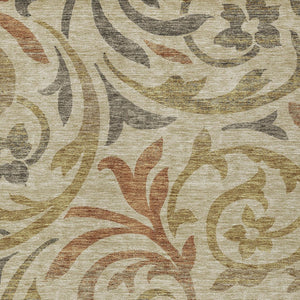 Homeroots 3' Beige Taupe And Copper Floral Area Rug - Durable, Washable Design For Indoor And Outdoor Spaces 8' X 10' Polyester 585757