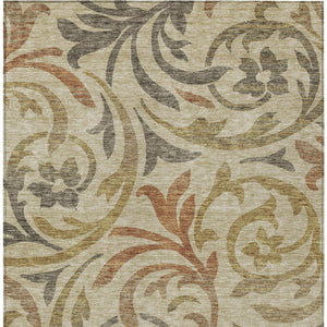 Homeroots 3' Beige Taupe And Copper Floral Area Rug - Durable, Washable Design For Indoor And Outdoor Spaces 9' X 12' Polyester 585758