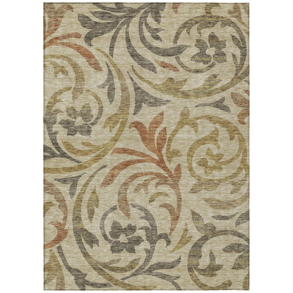 HomeRoots 9' Durable Floral Area Rug in Beige Taupe & Copper – Washable for Indoor/Outdoor Elegance & Style 9' X 12' 585758