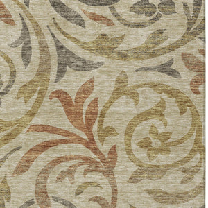 Homeroots 3' Beige Taupe And Copper Floral Area Rug - Durable, Washable Design For Indoor And Outdoor Spaces 9' X 12' Polyester 585758