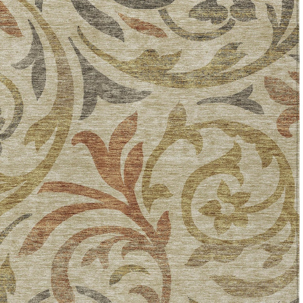 Homeroots 3' Beige Taupe And Copper Floral Area Rug - Durable, Washable Design For Indoor And Outdoor Spaces 9' X 12' Polyester 585758