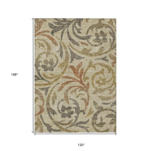 Homeroots 3' Beige Taupe And Copper Floral Area Rug - Durable, Washable Design For Indoor And Outdoor Spaces 10' X 14' Polyester 585759