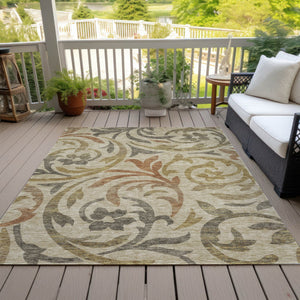 Homeroots 3' Beige Taupe And Copper Floral Area Rug - Durable, Washable Design For Indoor And Outdoor Spaces 10' X 14' Polyester 585759