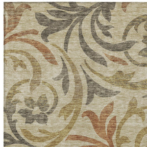 Homeroots 3' Beige Taupe And Copper Floral Area Rug - Durable, Washable Design For Indoor And Outdoor Spaces 10' X 14' Polyester 585759