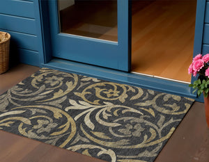 Homeroots 3' Beige Taupe And Copper Floral Area Rug - Durable, Washable Design For Indoor And Outdoor Spaces 3' X 5' Polyester 585760