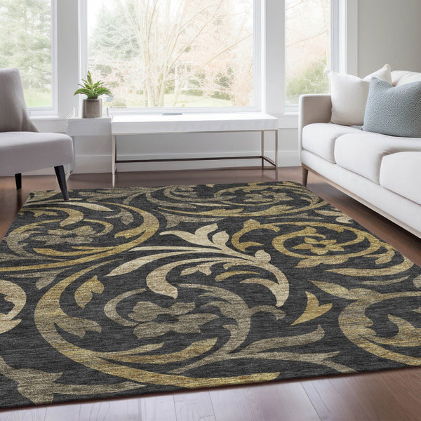 Homeroots 3' Beige Taupe And Copper Floral Area Rug - Durable, Washable Design For Indoor And Outdoor Spaces 3' X 5' Polyester 585760
