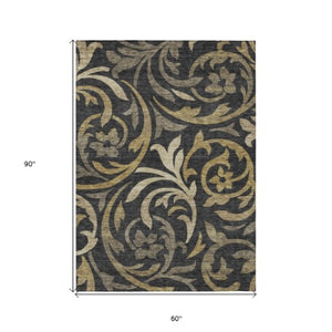 Homeroots 3' Beige Taupe And Copper Floral Area Rug - Durable, Washable Design For Indoor And Outdoor Spaces 5' X 8' Polyester 585761