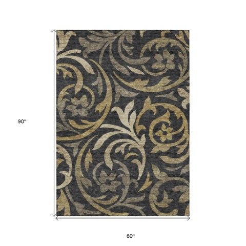 Homeroots 3' Beige Taupe And Copper Floral Area Rug - Durable, Washable Design For Indoor And Outdoor Spaces 5' X 8' Polyester 585761