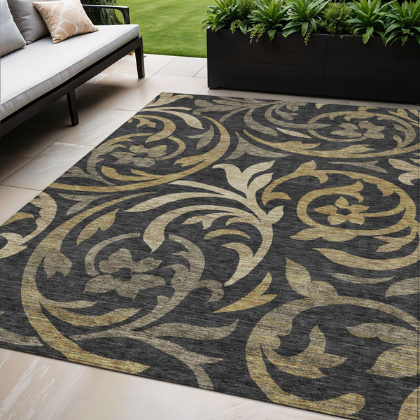 Homeroots 3' Beige Taupe And Copper Floral Area Rug - Durable, Washable Design For Indoor And Outdoor Spaces 5' X 8' Polyester 585761
