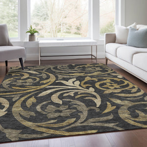 Homeroots 3' Beige Taupe And Copper Floral Area Rug - Durable, Washable Design For Indoor And Outdoor Spaces 5' X 8' Polyester 585761