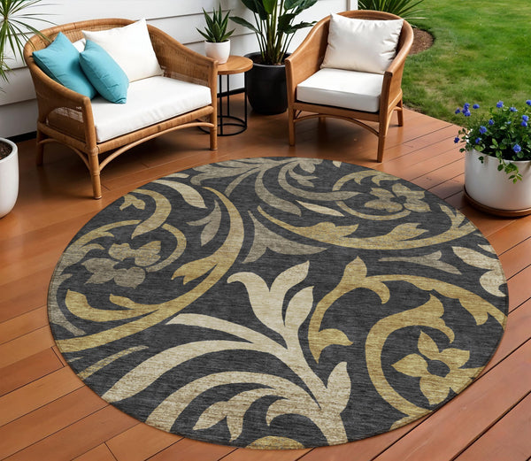Homeroots 3' Beige Taupe And Copper Floral Area Rug - Durable, Washable Design For Indoor And Outdoor Spaces 8' Round Polyester 585762