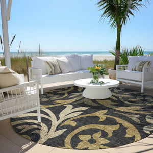 Homeroots 3' Beige Taupe And Copper Floral Area Rug - Durable, Washable Design For Indoor And Outdoor Spaces 8' Round Polyester 585762