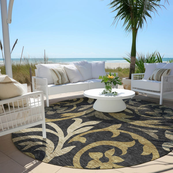 Homeroots 3' Beige Taupe And Copper Floral Area Rug - Durable, Washable Design For Indoor And Outdoor Spaces 8' Round Polyester 585762