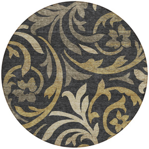 Homeroots 3' Beige Taupe And Copper Floral Area Rug - Durable, Washable Design For Indoor And Outdoor Spaces 8' Round Polyester 585762