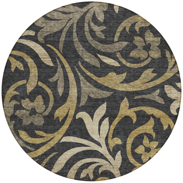 Homeroots 3' Beige Taupe And Copper Floral Area Rug - Durable, Washable Design For Indoor And Outdoor Spaces 8' Round Polyester 585762