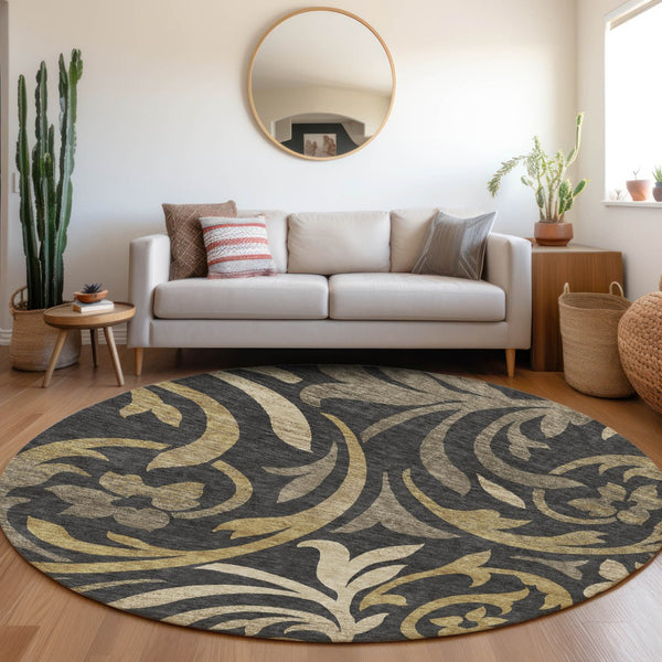 Homeroots 3' Beige Taupe And Copper Floral Area Rug - Durable, Washable Design For Indoor And Outdoor Spaces 8' Round Polyester 585762