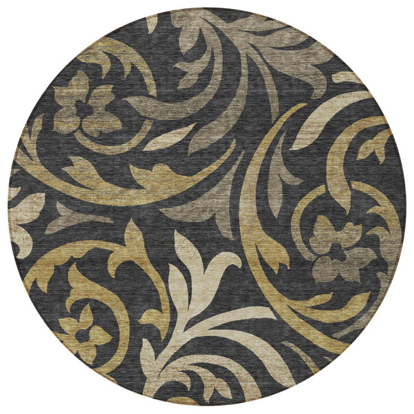Homeroots 3' Beige Taupe And Copper Floral Area Rug - Durable, Washable Design For Indoor And Outdoor Spaces 8' Round Polyester 585762