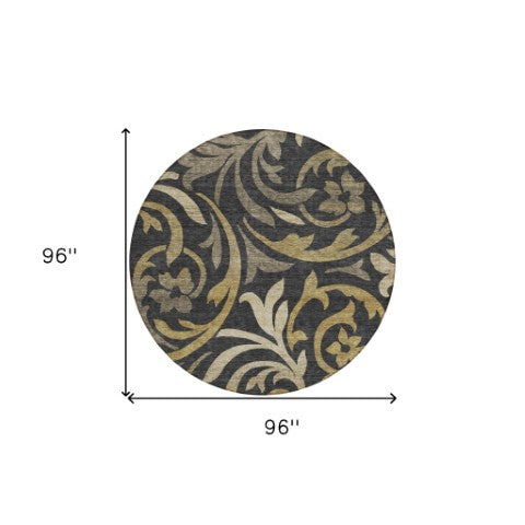 Homeroots 3' Beige Taupe And Copper Floral Area Rug - Durable, Washable Design For Indoor And Outdoor Spaces 8' Round Polyester 585762