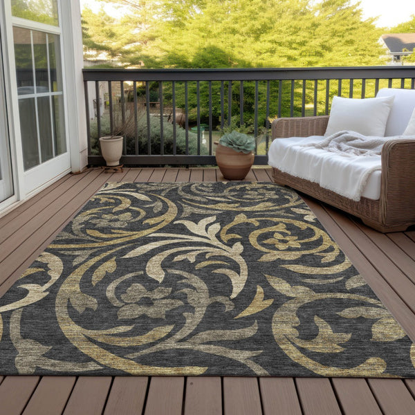 Homeroots 3' Beige Taupe And Copper Floral Area Rug - Durable, Washable Design For Indoor And Outdoor Spaces 8' X 10' Polyester 585763