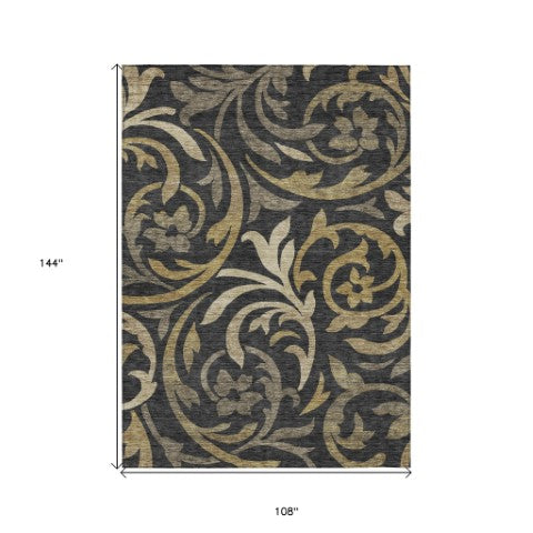 Homeroots 3' Beige Taupe And Copper Floral Area Rug - Durable, Washable Design For Indoor And Outdoor Spaces 9' X 12' Polyester 585764