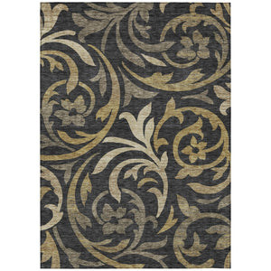 HomeRoots 9' Elegant Floral Area Rug in Black, Taupe & Gold - Durable, Washable, Perfect for Indoor & Outdoor Spaces 9' X 12' 585764