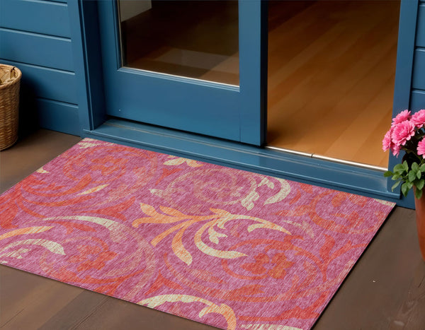 Homeroots 3' Beige Taupe And Copper Floral Area Rug - Durable, Washable Design For Indoor And Outdoor Spaces 3' X 5' Polyester 585766