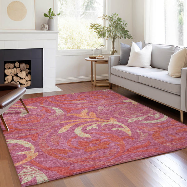 Homeroots 3' Beige Taupe And Copper Floral Area Rug - Durable, Washable Design For Indoor And Outdoor Spaces 3' X 5' Polyester 585766