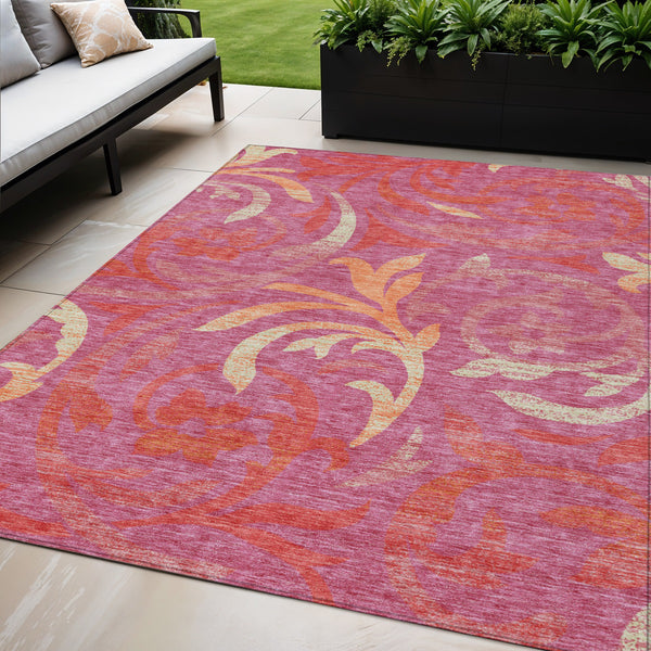 Homeroots 3' Beige Taupe And Copper Floral Area Rug - Durable, Washable Design For Indoor And Outdoor Spaces 5' X 8' Polyester 585767
