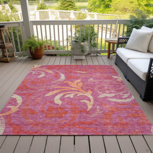 Homeroots 3' Beige Taupe And Copper Floral Area Rug - Durable, Washable Design For Indoor And Outdoor Spaces 5' X 8' Polyester 585767