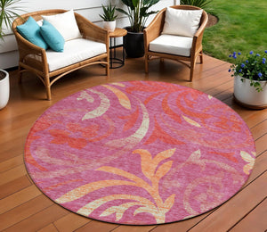 Homeroots 3' Beige Taupe And Copper Floral Area Rug - Durable, Washable Design For Indoor And Outdoor Spaces 8' Round Polyester 585768