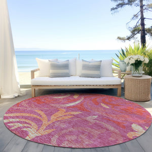 Homeroots 3' Beige Taupe And Copper Floral Area Rug - Durable, Washable Design For Indoor And Outdoor Spaces 8' Round Polyester 585768