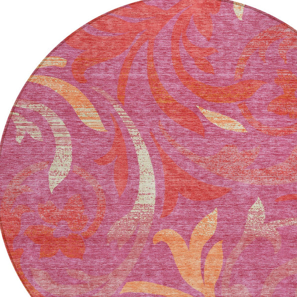 Homeroots 3' Beige Taupe And Copper Floral Area Rug - Durable, Washable Design For Indoor And Outdoor Spaces 8' Round Polyester 585768