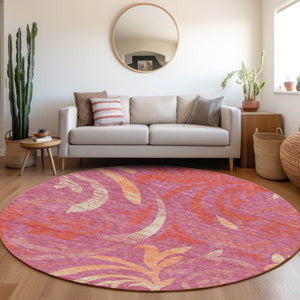 Homeroots 3' Beige Taupe And Copper Floral Area Rug - Durable, Washable Design For Indoor And Outdoor Spaces 8' Round Polyester 585768