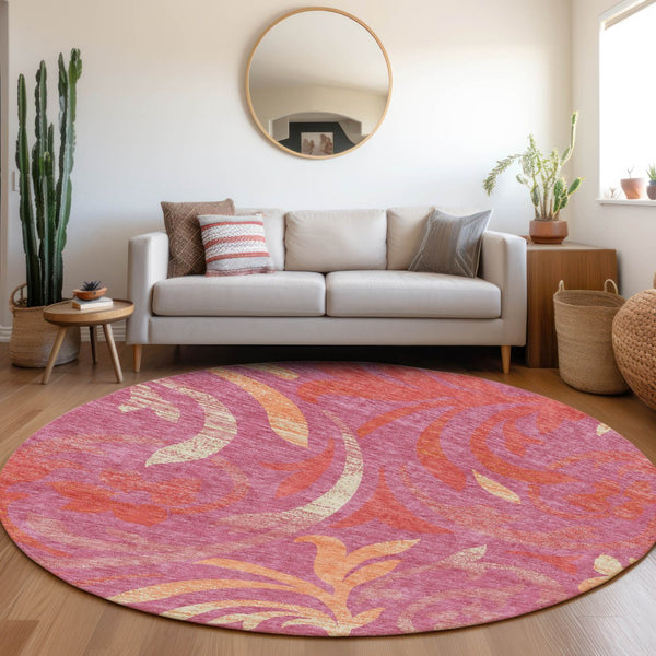 Homeroots 3' Beige Taupe And Copper Floral Area Rug - Durable, Washable Design For Indoor And Outdoor Spaces 8' Round Polyester 585768
